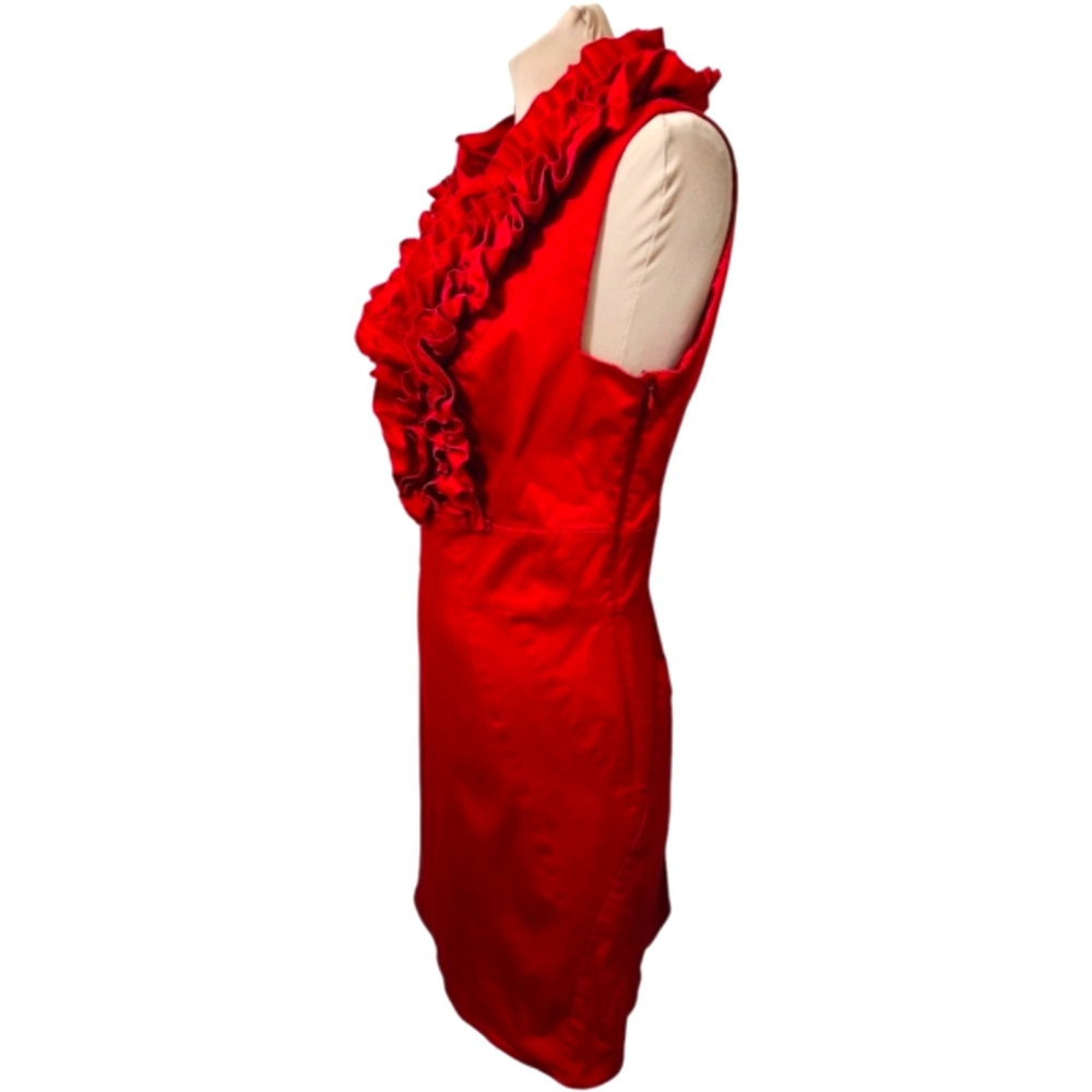 TED BAKER Red Ruffle Sleeveless Sheath Dress - Size 10 - Picture 6 of 14